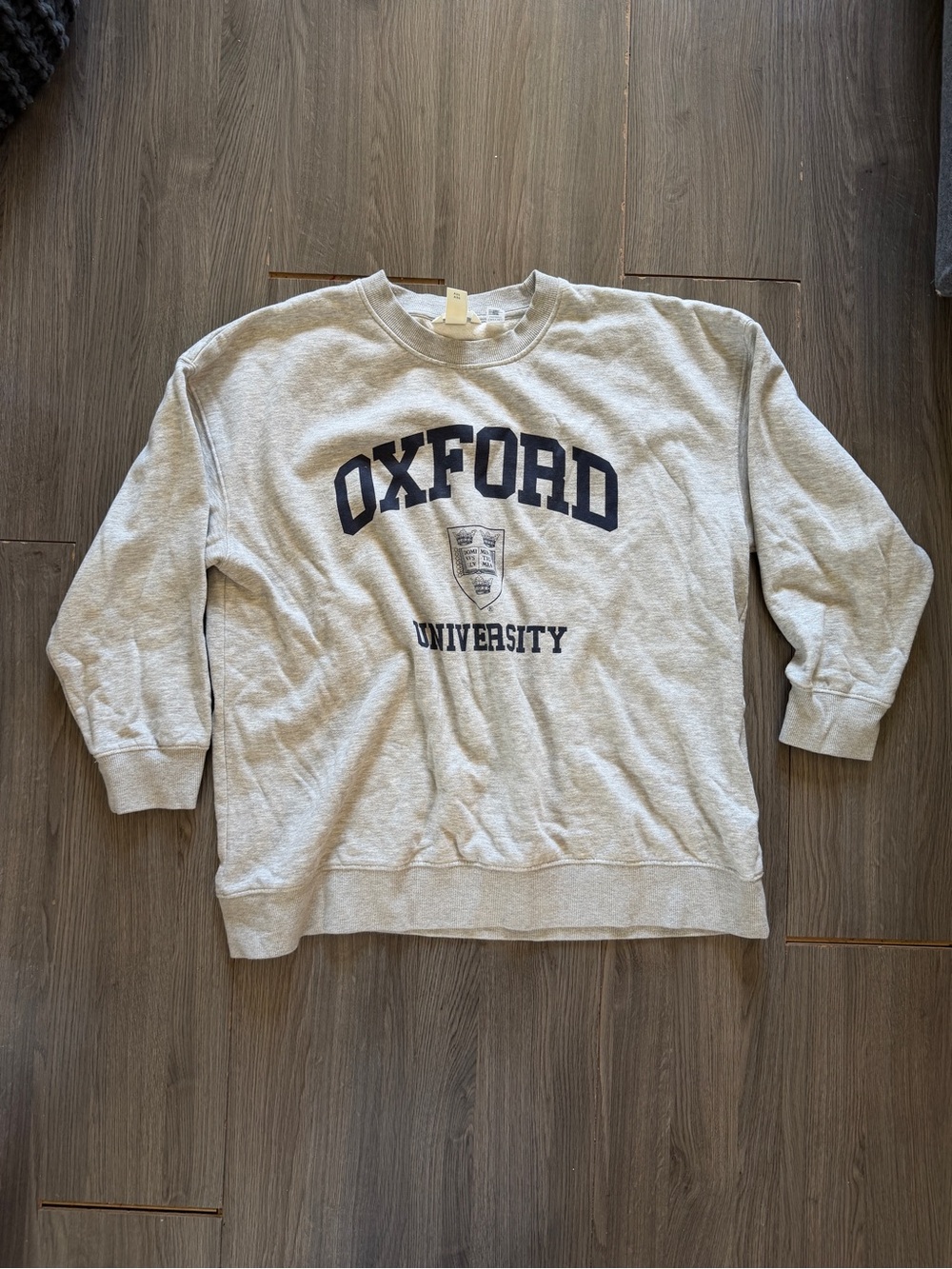 H&M Light Gray Crewneck Sweatshirt with Navy Oxford Print